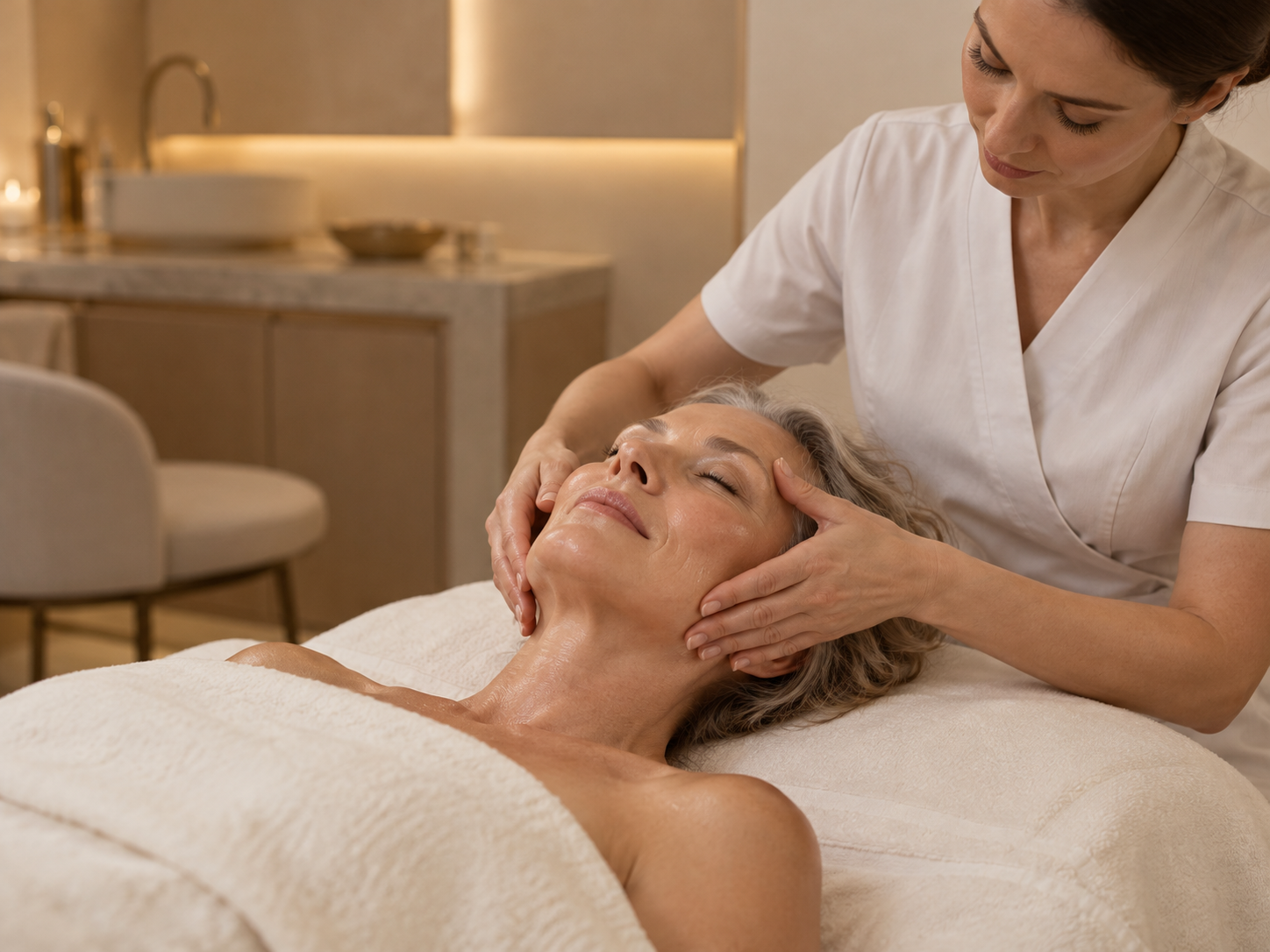 Mature woman having facial massage